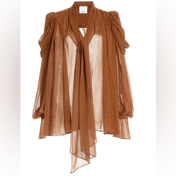 Acler Swansea Puff-Sleeve Polka-Dot Georgette Tie-Neck Top. Size 6 - Picture 5 of 9